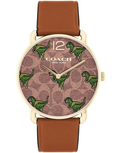 COACH Leather Wristwatch For Featuring Mascot Rexy - Water Resistant 3 Atm/30 Meters - Premium Fashion Timpiece For A Playful Look - Multicolor