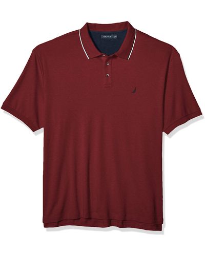 Nautica Big Classic Fit Short Sleeve Solid Tipped Collar Soft Polo Shirt - Red