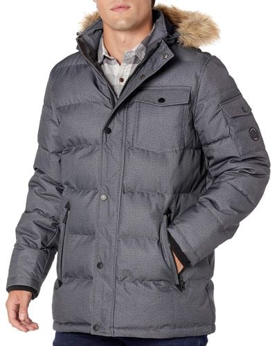 Nautica Mens Quilted Parka Removable Faux Fur Hood Jacket - Blue