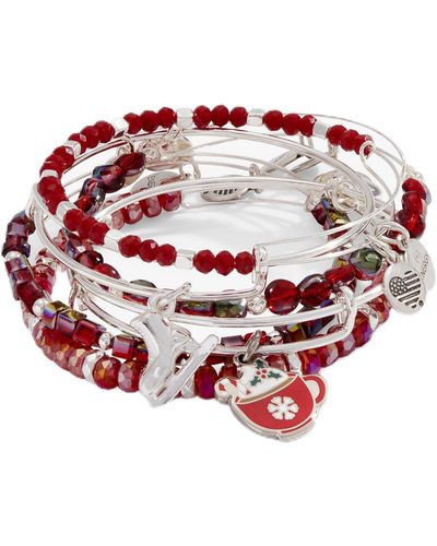 ALEX AND ANI Aa706322ss,warmest Wishes Set Of 6,shiny Silver,red,bracelet