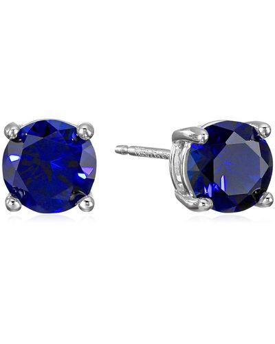 Amazon Essentials Sterling Silver Round Created Blue Sapphire Birthstone Stud Earrings - Black