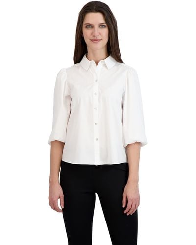 Nanette Lepore Cotton Poplin Blousson Sleeve Shirt - White