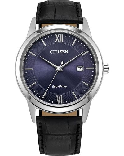 Citizen Eco-drive Classic Watch In Stainless Steel With Black Leather Strap