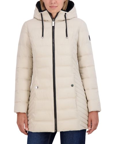 Nautica 3/4 Stretch Puffer Jacket With Fur Hood And Half Back - Natural
