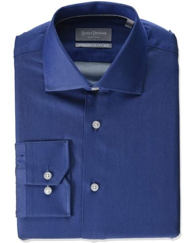 Hickey Freeman Contemporary Fitted Long Dress Shirt - Blue