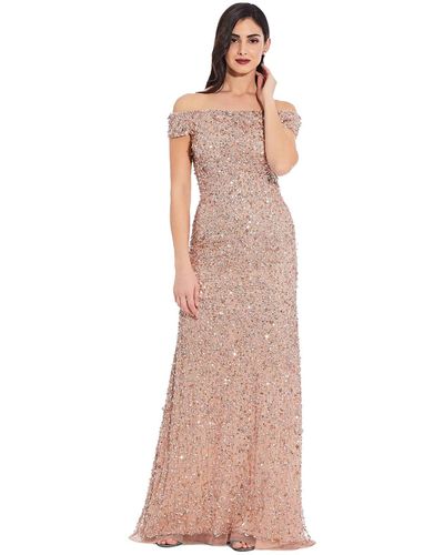 Adrianna Papell Off The Shoulder Beaded Long Gown - Multicolor