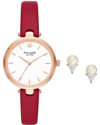 Kate Spade Holland Quartz Metal And Leather Three-hand Watch - Red
