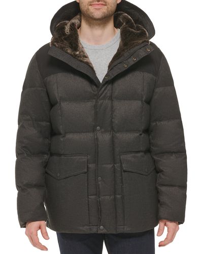 Cole Haan Quilted Flannel Puffer Parka - Black