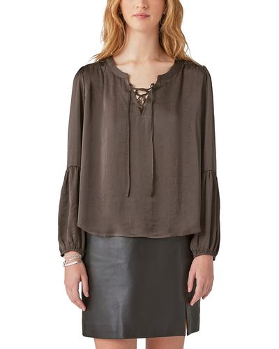 Lucky Brand Long Sleeve Lace Up Blouse - Brown