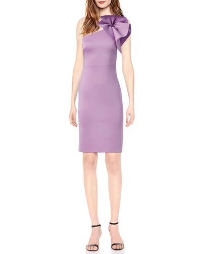 Eliza J One Shoulder Scuba Cocktail Dress With Ruffle Sleeve - Purple