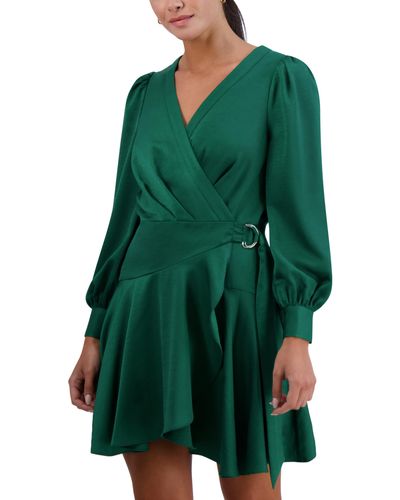 BCBGeneration Long Sleeve Surplice Neck Mini Wrap Dress - Green
