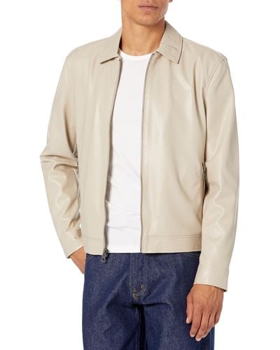 Guess District Faux Leather Zip Jacket - Natural