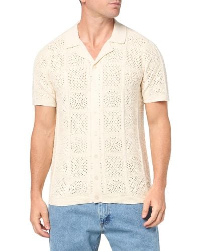 Lucky Brand Crochet Camp Collar Short Sleeve Shirt - Natural