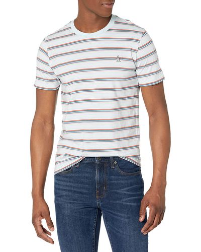 Original Penguin Knit Fashion Stripe Short Sleeve Tee Shirt - White
