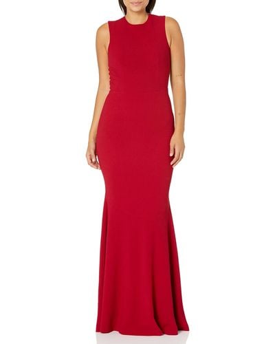 Dress the Population Eve Stretch Crepe Illusion Back Mermaid Long Gown Dress Dress - Red