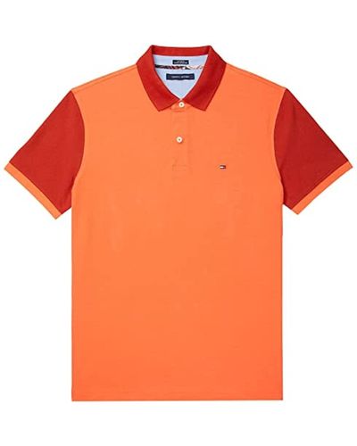Tommy Hilfiger Mens With Magnetic Buttons Custom Fit Polo Shirt - Orange
