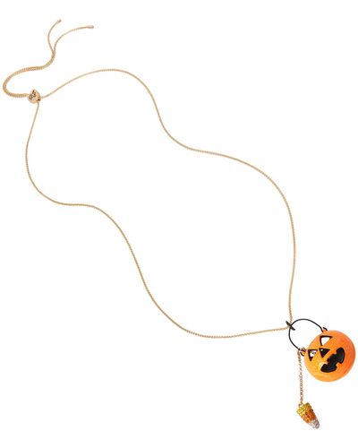 Betsey Johnson Pumpkin Pendant Long Slider Necklace - Orange