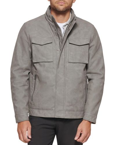Dockers Faux Leather Military Jacket - Gray