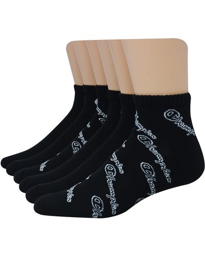 Champion Double Dry Moisture Wicking Logo 6 Or 12 Pack Ankle Socks - Black