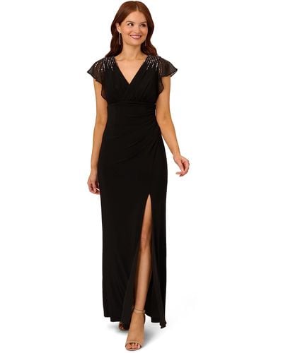 Adrianna Papell Beaded Jersey And Chiffon Gown - Black