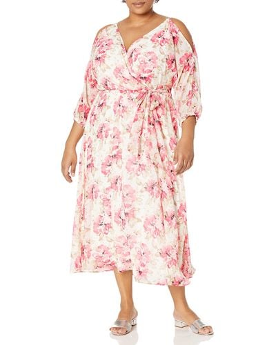 Anne Klein Plus Size Cold Shoulder Midi Dress - Pink
