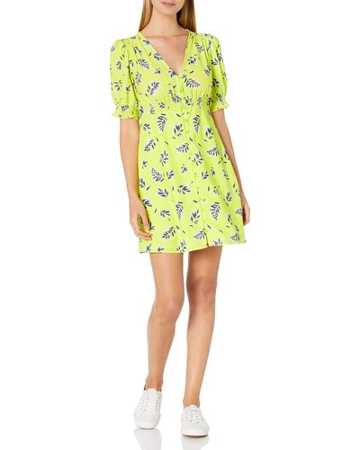 French Connection Feuille Tropical Printed Puff Sleeve Mini Dress - Blue