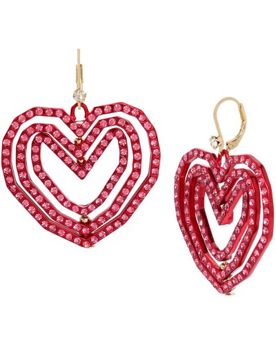 Betsey Johnson S Pavé Heart Drop Earrings - Red