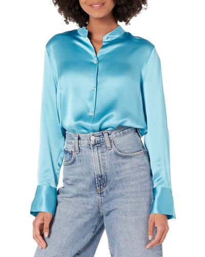 Vince S Slim Fitted Band Collar Blouse - Blue