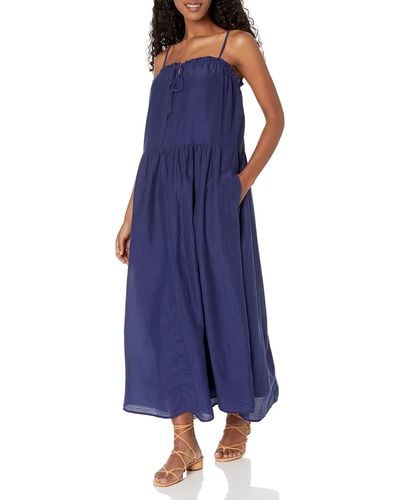 Velvet By Graham & Spencer Womens Farrah Silk Cotton Voile Ankle Length Casual Dress - Blue