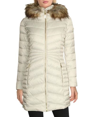 Laundry by Shelli Segal 3/4 Puffer Jacket With Detachable Faux Fur Strip And Bib - White