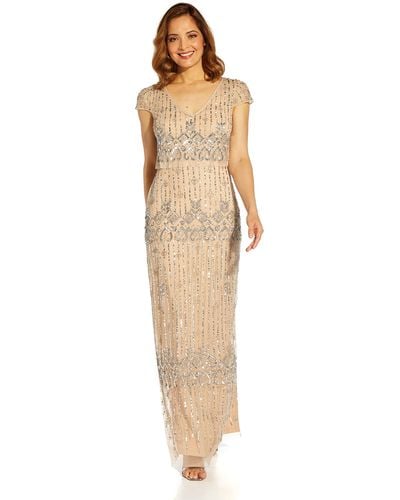 Adrianna Papell Beaded Popover Column Gown - Multicolor