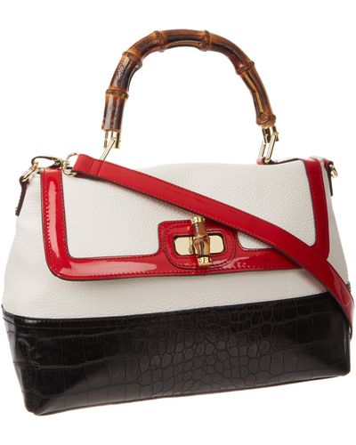 Anne Klein Snake Charm Handle Tote,cream Black/red,one Size