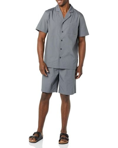 Amazon Essentials Lightweight Woven Notch Collar Short Pajama Set - Gray
