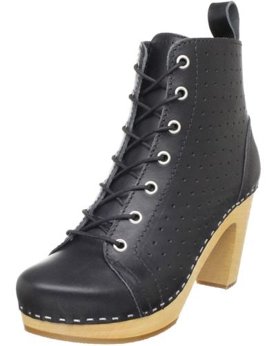 Swedish Hasbeens Perforated Lace-up Ankle Boot,black,7 B Us