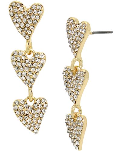 Steve Madden S Jewelry Pavé Heart Linear Earrings - Metallic