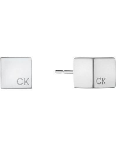 Calvin Klein Jewelry Sculpted Cube Stud Earrings Color: Silver - Black