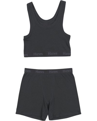 Hanes Originals Supersoft Crop Top & Boxer Shorts - Black