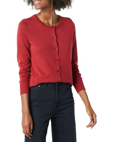 Amazon Essentials Lightweight Crewneck Cardigan Sweater - Red