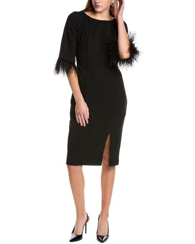 Adrianna Papell Feather Trimmed Crepe Sheath - Black