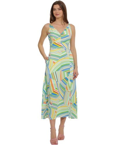 Maggy London Plus Size Bold Colorful Fun Printed Peached Cdc Slip Dress - Green