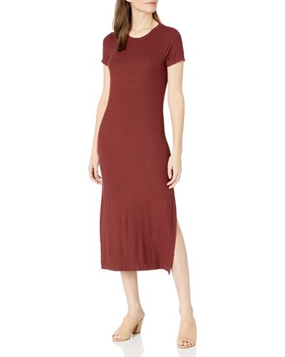Three Dots Ribbed Dress With Side Slits - Red