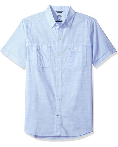 Izod Fit Saltwater Dockside Chambray Short Sleeve Button Down Solid Shirt - Blue