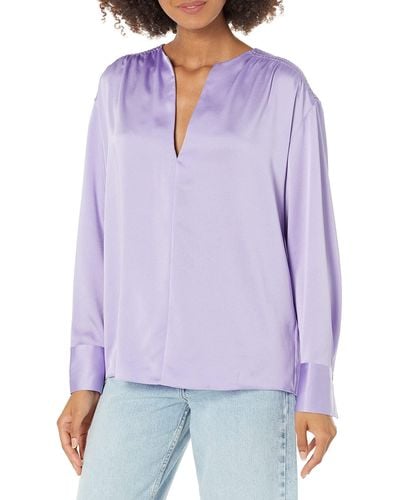 Vince S Smocked L/s Blouse Shirt - Purple
