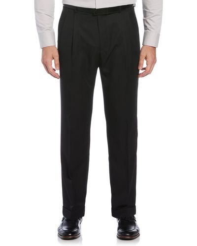 Perry Ellis Classic Fit Elastic Waist Double Pleated Cuffed Pant - Black