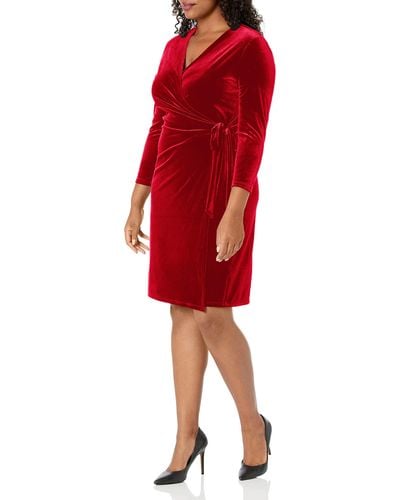Anne Klein Velvet Classic Wrap Dress - Red