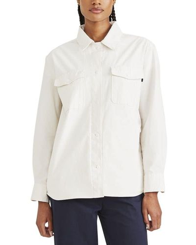 Dockers Relaxed Fit Long Sleeve Shirt Jacket, - White
