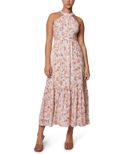 Laundry by Shelli Segal Halter Neck Midi Dress With Tiered Skirt - Pink