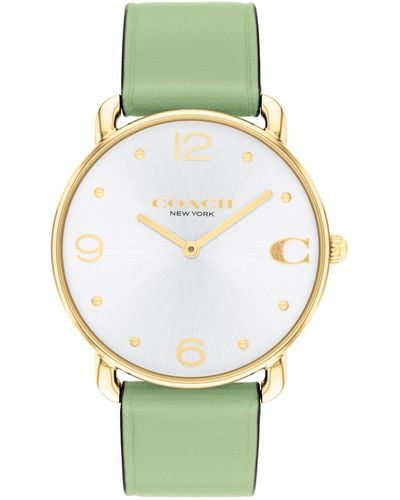 COACH 2h Quartz Watch With Genuine Leather - Water Resistant 3 Atm/30 Meters - Trendy Minimalist Design For Everyday Wear - Green