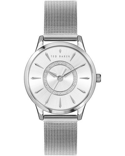 Ted Baker Fitzrovia Charm Stainless Steel Silver Tone Mesh Band Watch - Gray