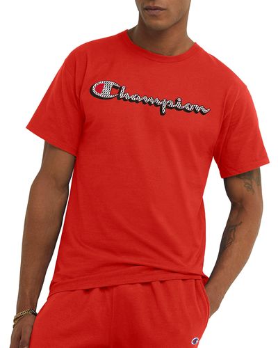 Champion , Cotton Midweight Crewneck Tee,t-shirt For , Graphic, Solar Crimson Drop Shadow Script, Small - Red